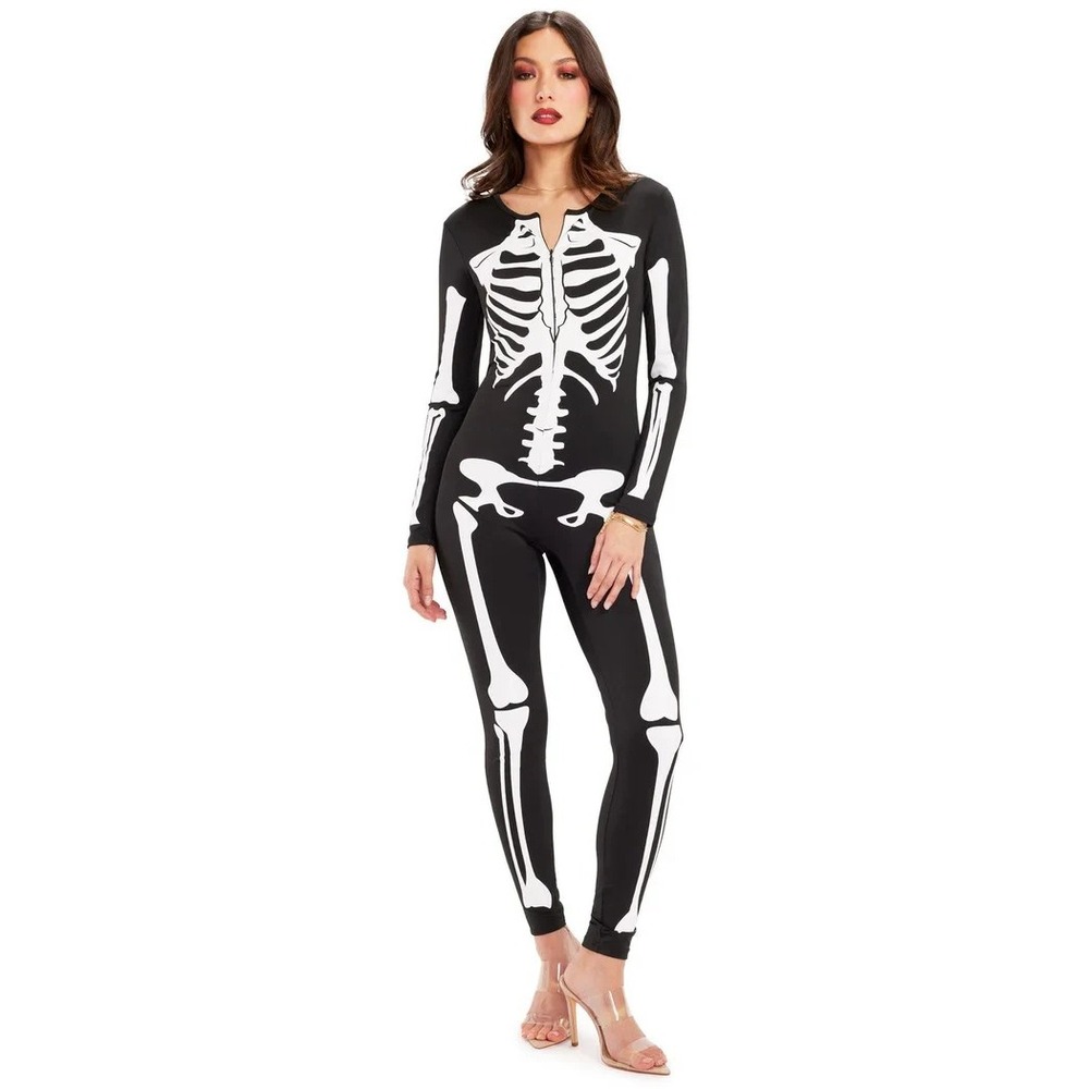TIPSY ELVES ONE PIECE ZIP UP FITTED SKELETON JUMPSUIT Women's XS NEW WITH TAGS